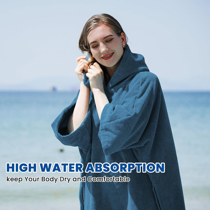 Winthome Badeponcho Hochabsorbierender Warm, Poncho Strand Umziehhilfe, Handtuch Poncho mit Tasche u