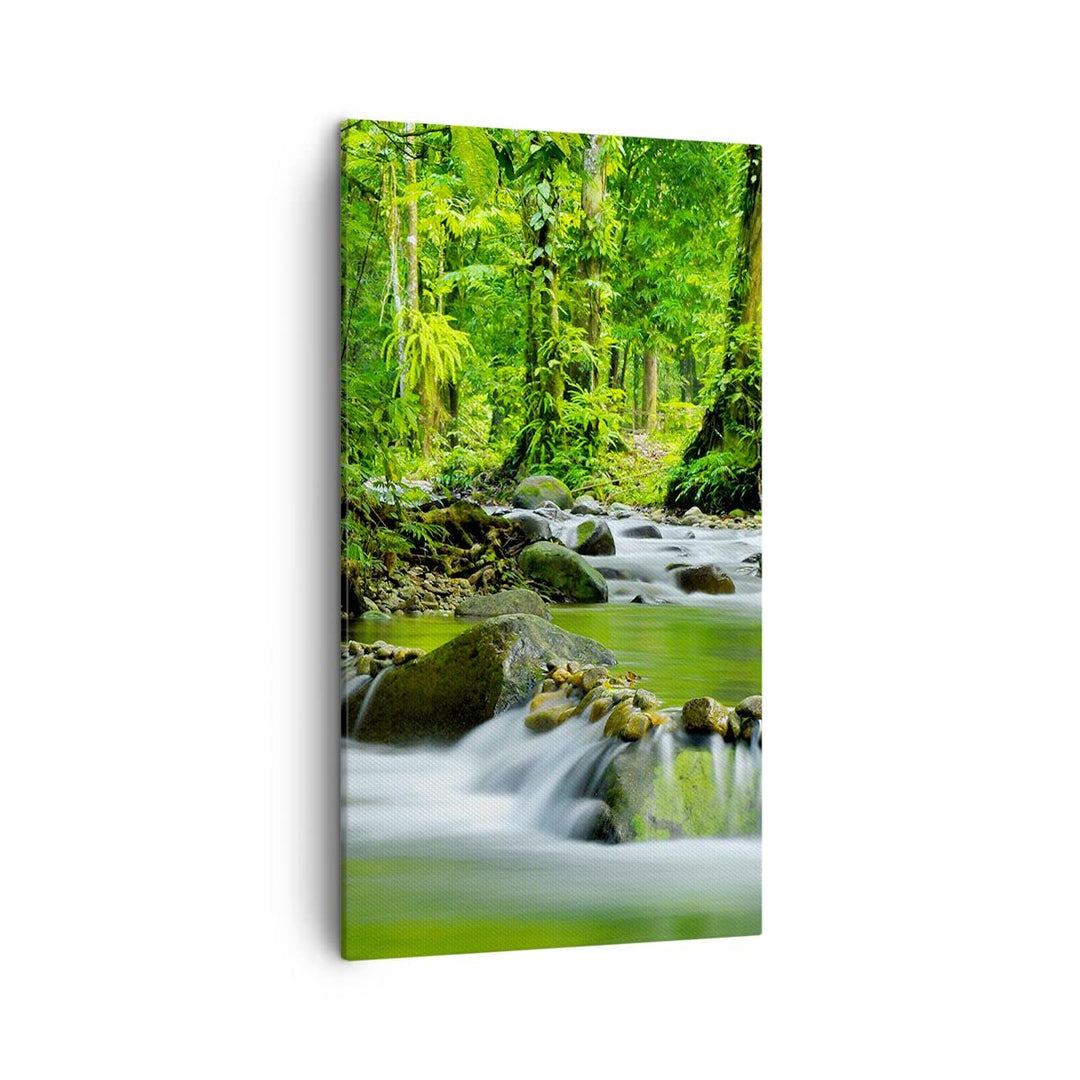 Bilder auf Leinwand Stream Wald Natur Leinwandbild mit Rahmen 45x80cm Wandbilder Dekoration Wohnzimm