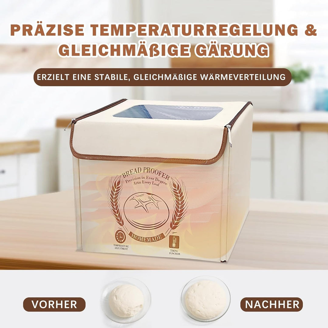 Brot Gärbox Sauerteig mit Heizung, Faltbare Teiggärbox Mit Deckel, Temperatureinstellung und Zeitste