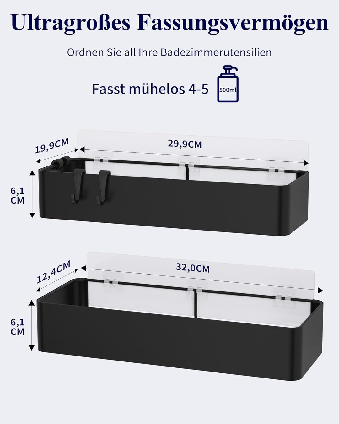 Kitsure Duschablage ohne Bohren - 2 Stück rostfreie Badezimmer Organizer, schnell trocknende Badrega