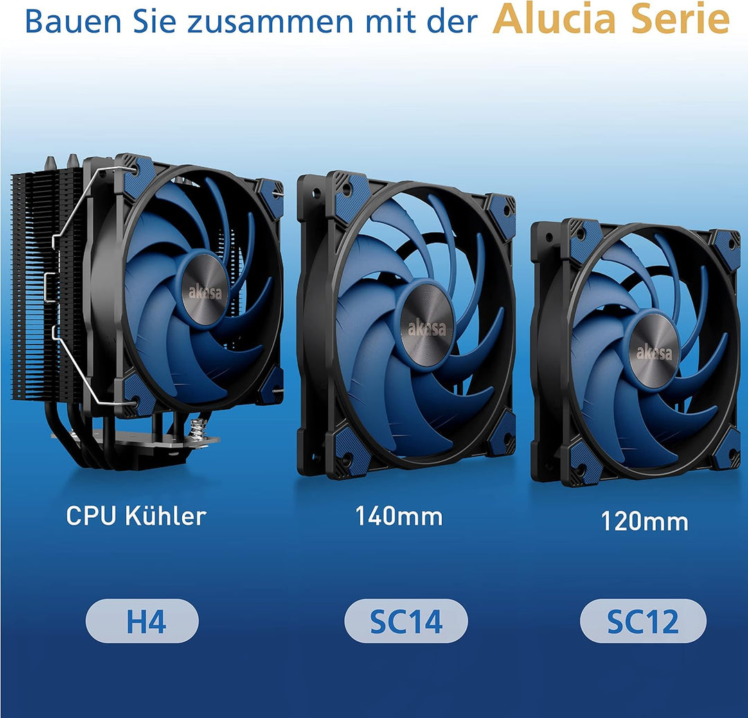 Akasa Alucia H4, CPU Kühler mit 120mm PWM Lüfter, 4 Kupfer Heatpipes Prozessorlüfter, 185W TDP, inkl