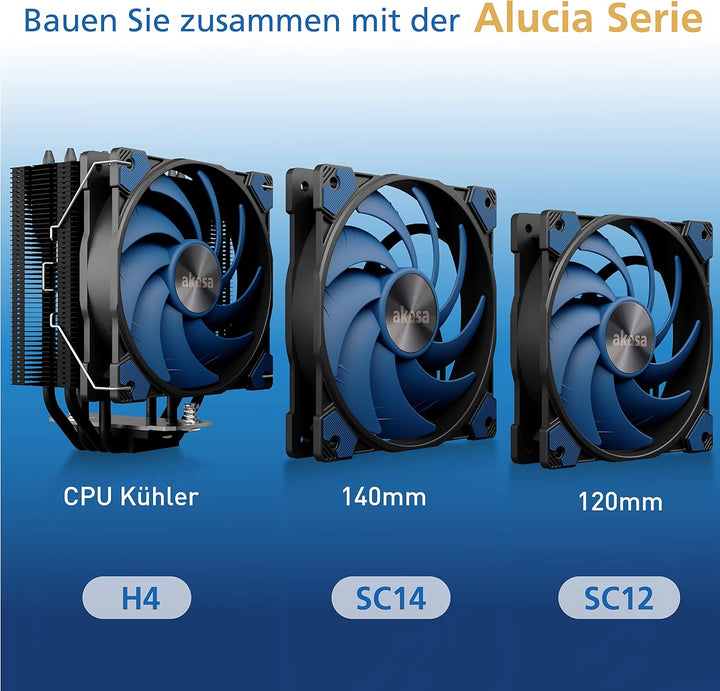 Akasa Alucia H4, CPU Kühler mit 120mm PWM Lüfter, 4 Kupfer Heatpipes Prozessorlüfter, 185W TDP, inkl