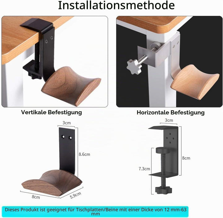 Kopfhörer Ständer mit 6cm Breiter Kopfstütze aus Nussbaum,Headset Halterung Verstellbar Clip Headpho
