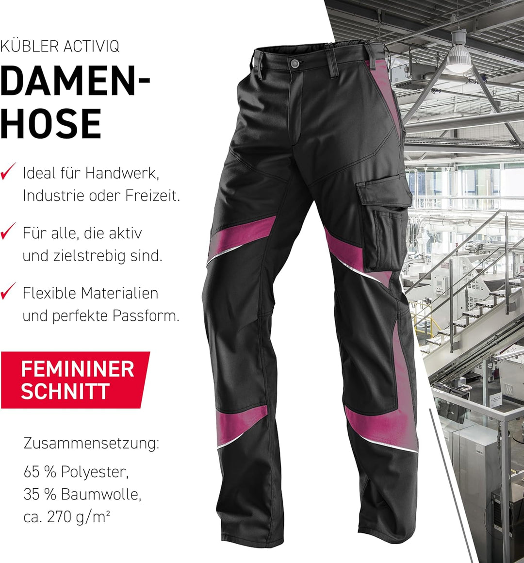 KÜBLER Workwear KÜBLER ACTIVIQ Damen-Arbeitshose schwarz/pink Schwarz/Pink 38, Schwarz/Pink 38