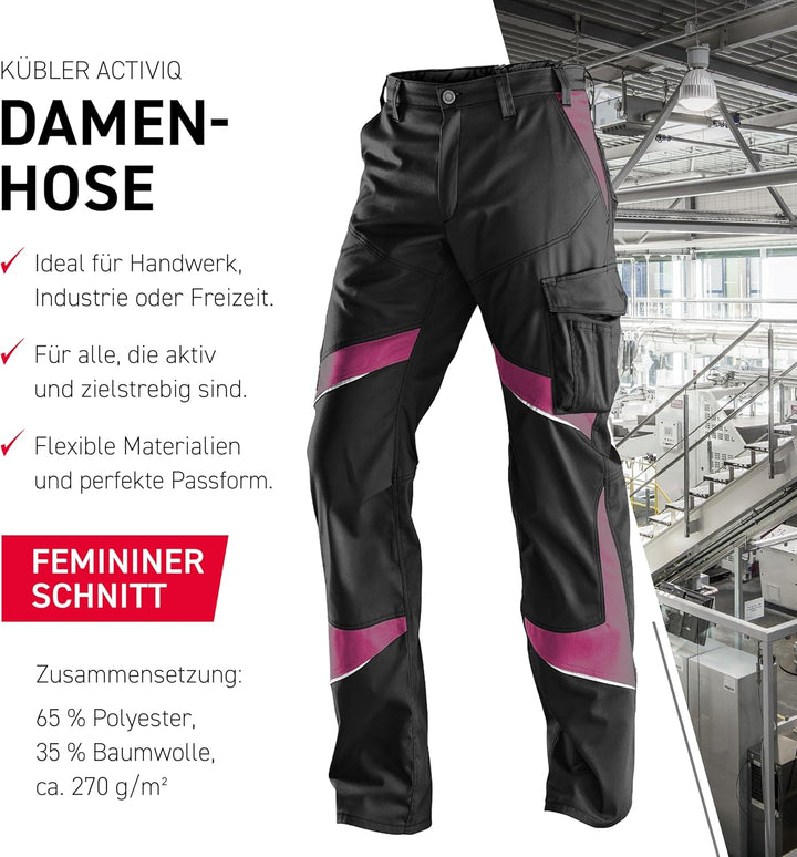 KÜBLER Workwear KÜBLER ACTIVIQ Damen-Arbeitshose schwarz/pink Schwarz/Pink 38, Schwarz/Pink 38