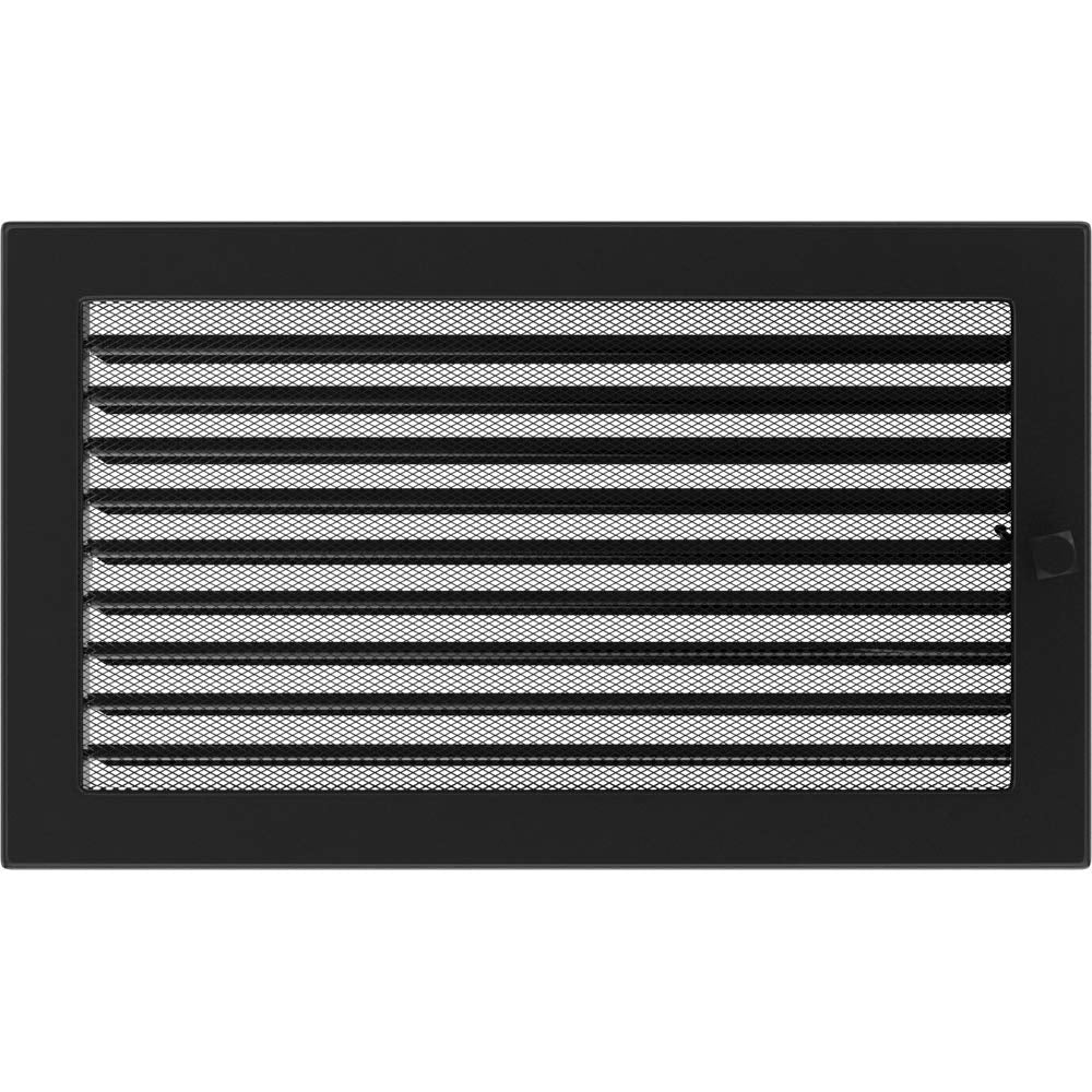 KRATKI Lüftungsgitter Warmluftgitter 22 x 37 cm schwarz mit Jalousie | für Kaminbelüftung, mit Jalou