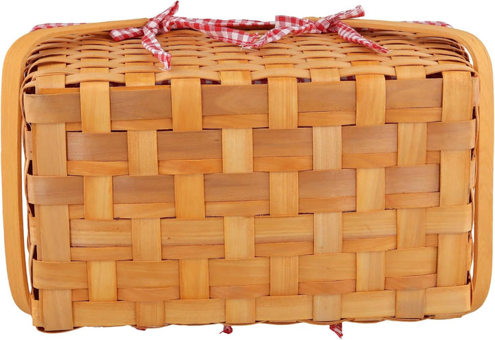 Picknickkorb mit Henkel, Weidenkorb Holz Einkaufskorb, 34 x 21 x 16 cm Geflochtener Korb mit Leinent