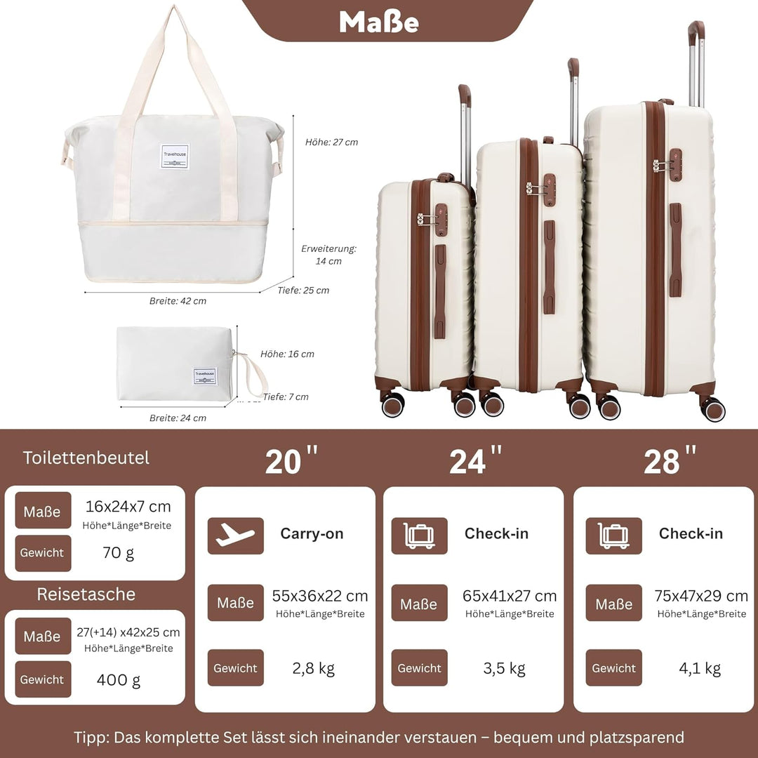 Travelhouse Ascona Kofferset 5-teilig – ABS Hartschale Trolley Set mit 4 Rollen, TSA-Schloss, Reiset