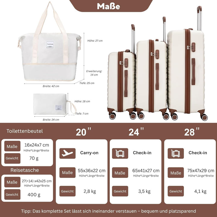 Travelhouse Ascona Kofferset 5-teilig – ABS Hartschale Trolley Set mit 4 Rollen, TSA-Schloss, Reiset