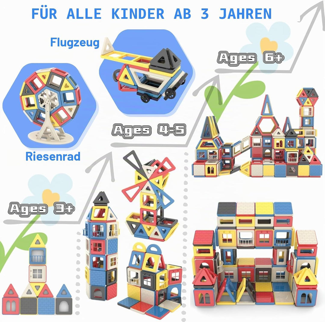 ASOK Mini Size 169PCS magnetisches Baustein-Set, pädagogisches STEM Konstruktionsspielzeug für Kinde