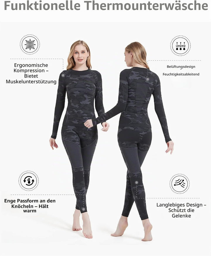 NOOYME Thermounterwäsche Damen Atmungsaktiv Thermowäsche Set Funktionswäsche Anti-bakteriell und Fle