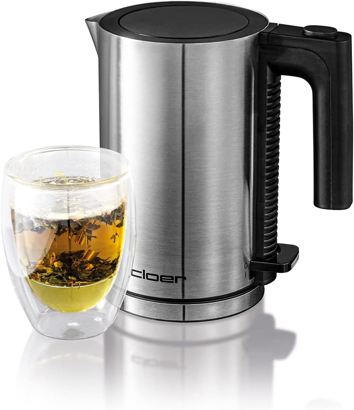 Cloer 4990 David, Wasserkocher, 1960 W, Einhandbedienung, 0,8 Liter, mattierter Edelstahlbehälter, T