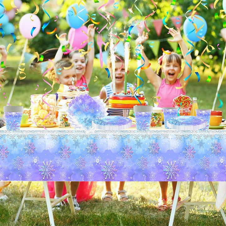 61 Stück Frozen Party Geschirr, Blau und Lila Schneeflocke Geschirr Set, 20 Servietten 20 Pappbecher