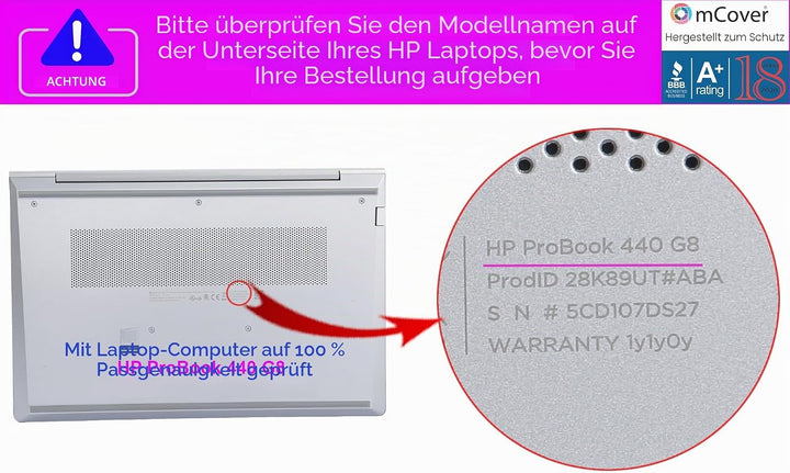 mCover Nur kompatibel mit HP ProBook 440 G8 / G9 und 445 G8 / G9 Serie 2021 - 2022 Notebook-PCs (nic