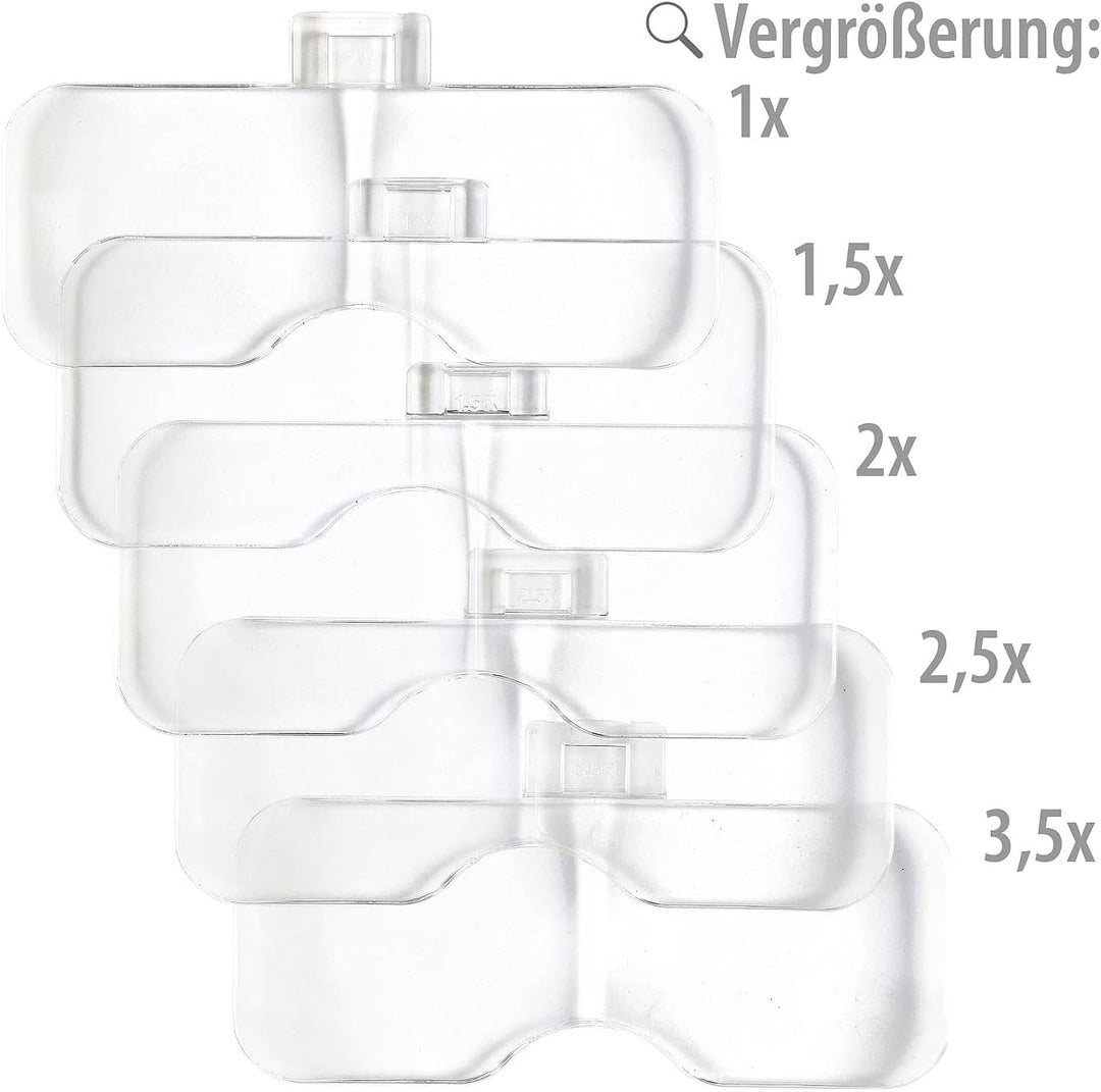 AGT Stirnlampe: Akku-Stirnlupe mit 1-/1,5-/2-/2,5-/3,5-facher Vergrösserung & LED-Licht (Kopflupe, L