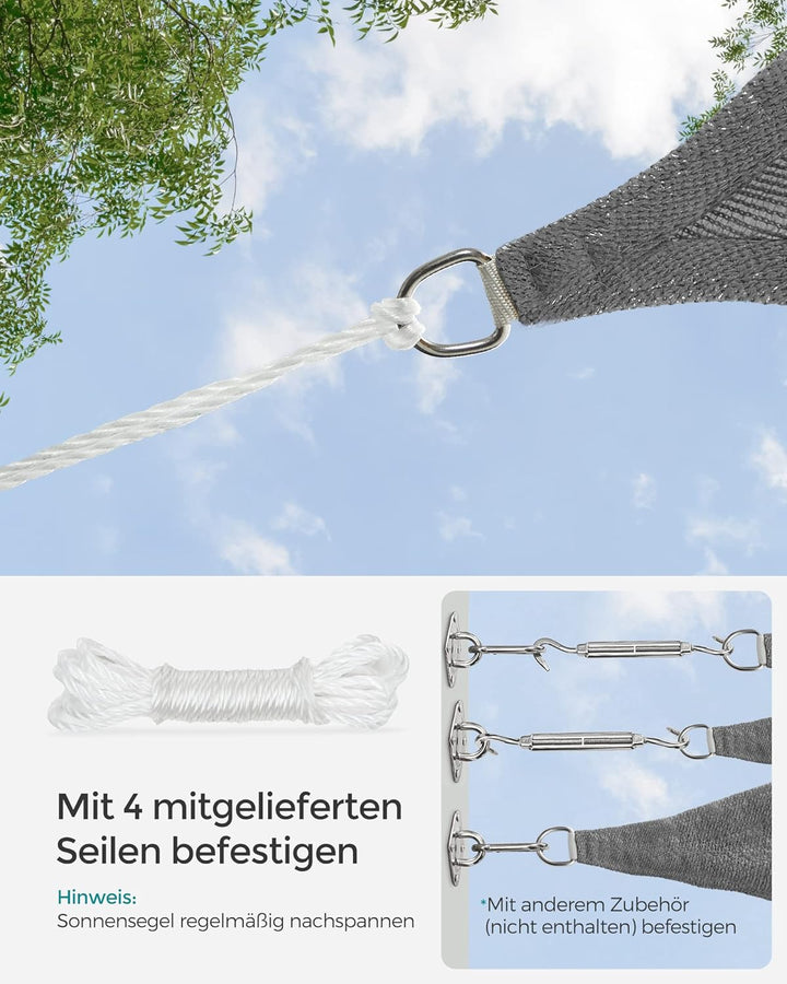 SONGMICS Sonnensegel 2 x 3 m, Sonnenschutz aus HDPE-Gewebe, luftdurchlässig, wasserdurchlässig, für