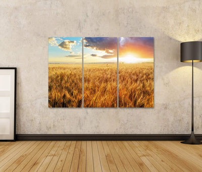 Bild Bilder auf Leinwand Sonnenuntergang über dem Weizenfeld Wandbild Poster Leinwandbild RBI 130x80