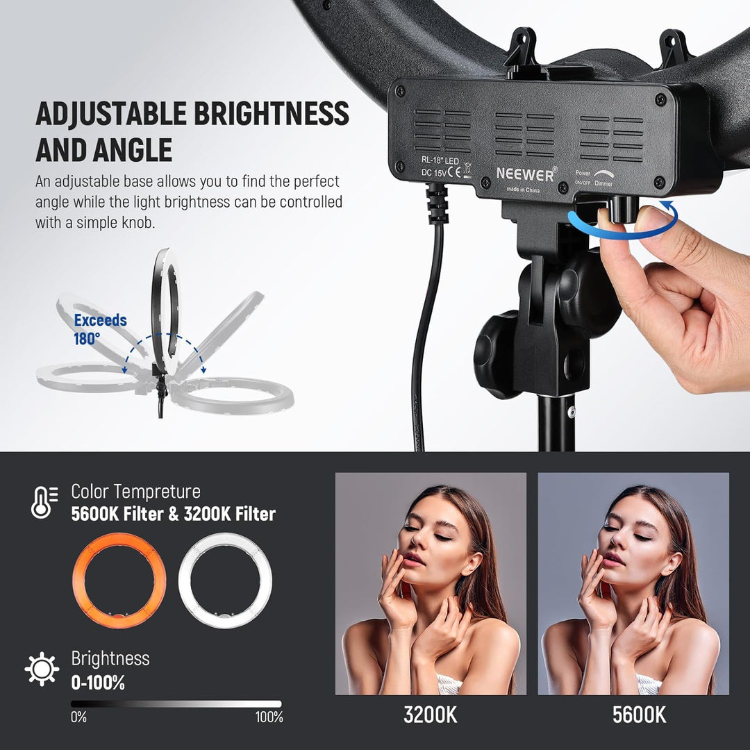 Neewer Ringleuchte Licht Set: 18 Zoll / 48 Zentimeter Aussen 55W 5500K dimmbare LED-Ringlicht Lampen