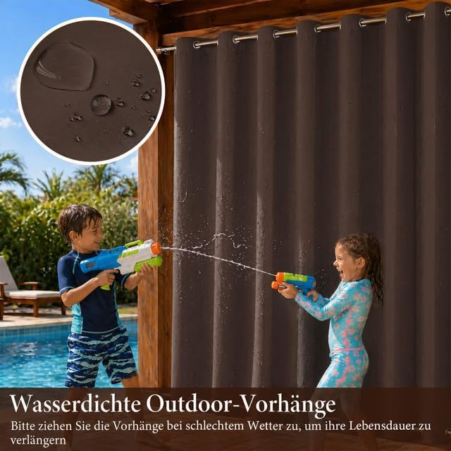 Rosnek Outdoor Vorhang Wetterfest mit Ösen, Outdoorvorhänge B 254×H 243 cm Outdoor Vorhänge Wasserdi