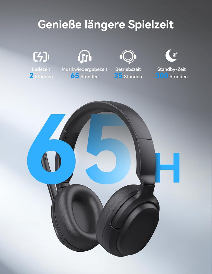 TECKNET Bluetooth Headset mit Mikrofon, kopfhörer kabellos mit BT5.4 Technologie, Mono/Stereo 2-in-1