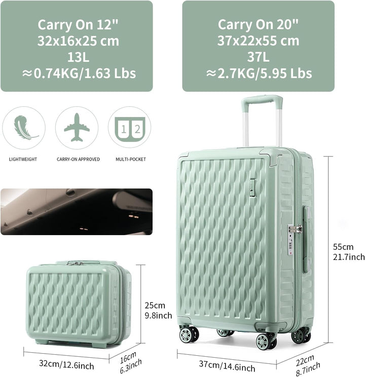 Sea choice Handgepäck Koffer Trolley Kofferset 2 Teilig Kabinengepäck mit Kosmetiktasche Eckenschutz
