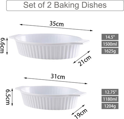 MALACASA, Serie Bake.Bake, 2-TLG. Set Porzellan Backform Kuchenform Brotbackform Back Schale Auflauf