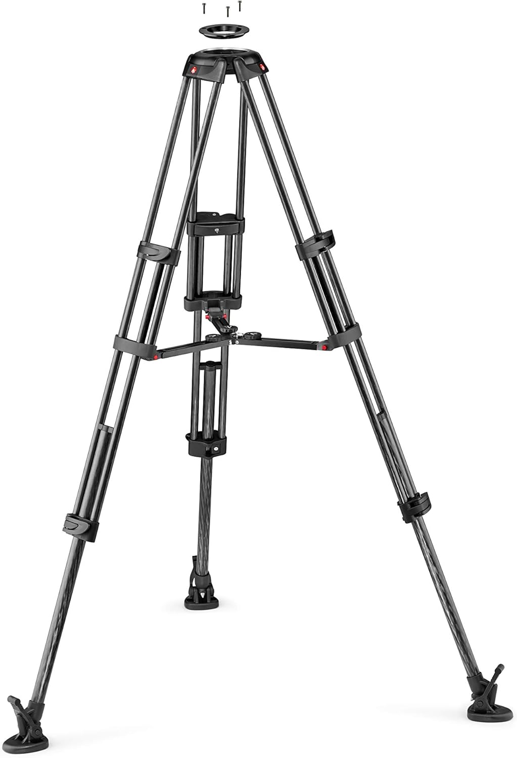 Manfrotto Doppelrohr-Videostativ aus Carbon mit Mittelspinne und 100/75 mm Halbschale