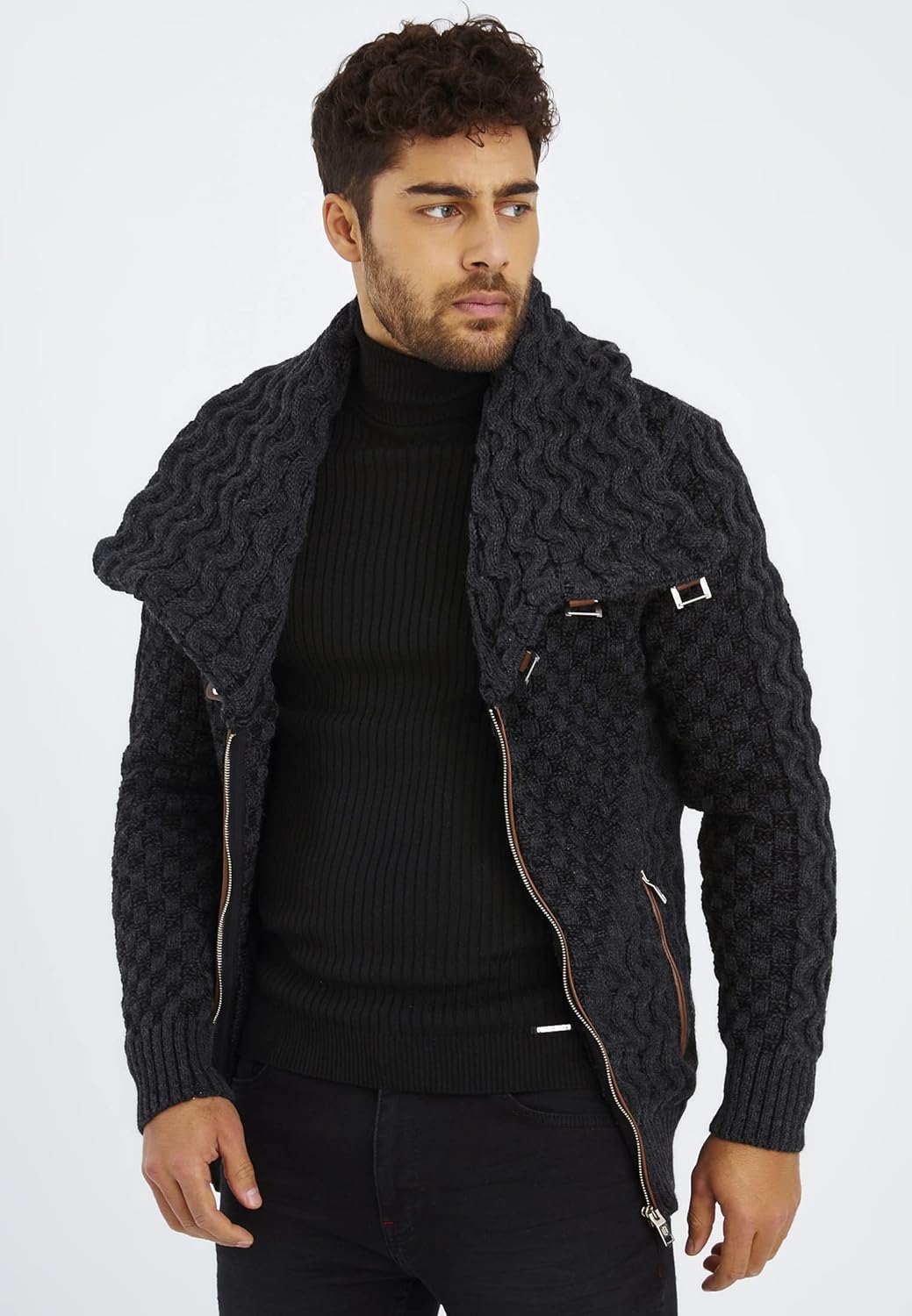 Leif Nelson Herren Strickjacke mit Reissverschluss in Regular Fit, Männer Cardigan in Langarm Design