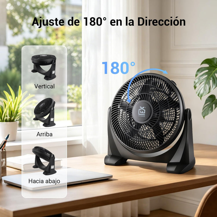 Leiser und leistungsstarker Tischventilator, 38 cm, 5 Flügel, 1300 U/min, 55 W – Neigung 90° und 3 G