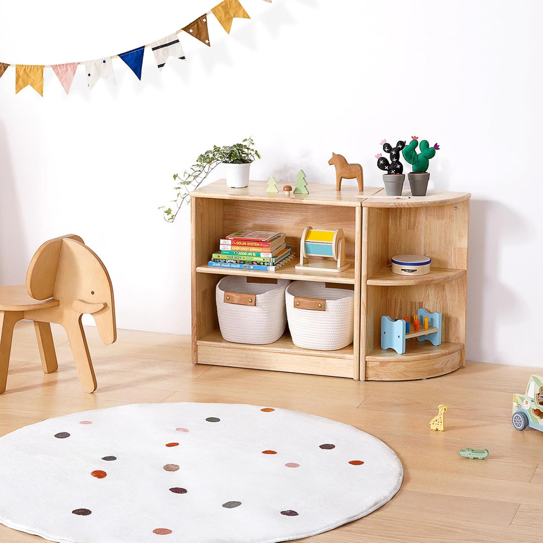 OOOK Gummiholz Kinderregal Spielzeugschrank, Bücherregal Spielzeugregal mit 2 Ebenen, Eckregal Stehe