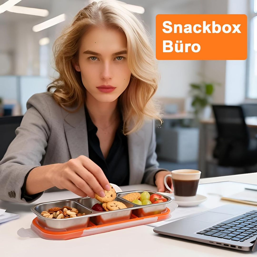 Snackbox mit Fächern Edelstahl: 2 Stück Auslaufsicher Snackdose mit Deckel(600ml+700ml)-Tragbare Bro