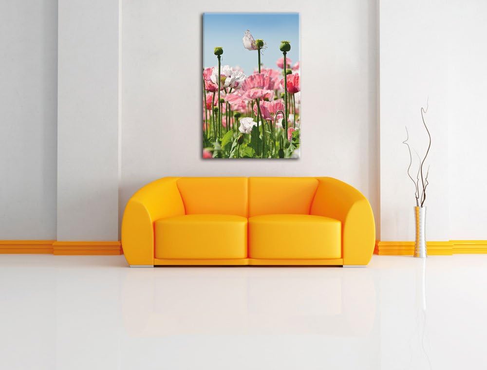 Blumenwiese Mohnblumen, Format: 100x70 auf Leinwand, XXL riesige Bilder fertig gerahmt mit Keilrahme