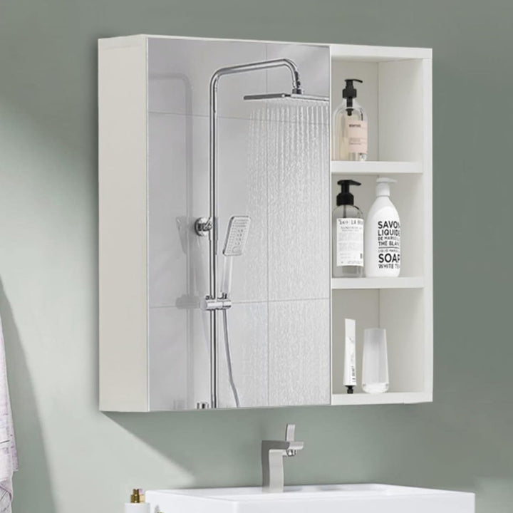 CLIPOP Badezimmer Spiegelschrank,Badezimmerschrank mit Einzeltür Verspiegelt und 2 Einlegeböden,Holz