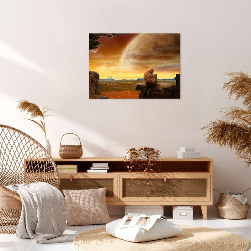 ARTTOR Bilder auf Leinwand Affen Mutter Natur Berg Leinwandbild 70x50cm Wandbilder Dekoration Wohnzi