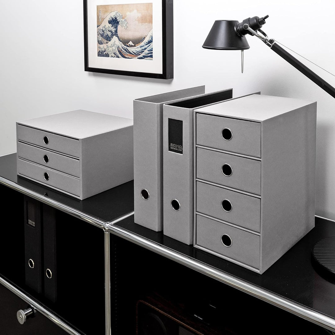 Rössler 1524452173 - S.O.H.O. 3er Schubladenbox für DIN A4, mit Griffloch, Stone, 343 x 250 x 185 mm