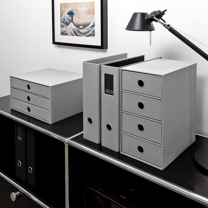Rössler 1524452173 - S.O.H.O. 3er Schubladenbox für DIN A4, mit Griffloch, Stone, 343 x 250 x 185 mm