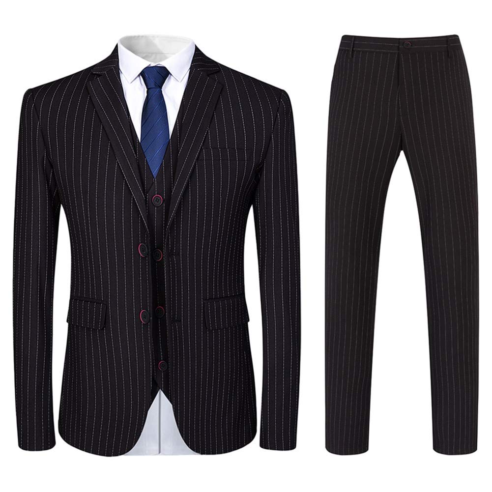YOUTHUP Anzug Herren Slim Fit 3 Teilig Vertikale Streifen Anzüge Business Herrenanzug Sakko Weste Ho