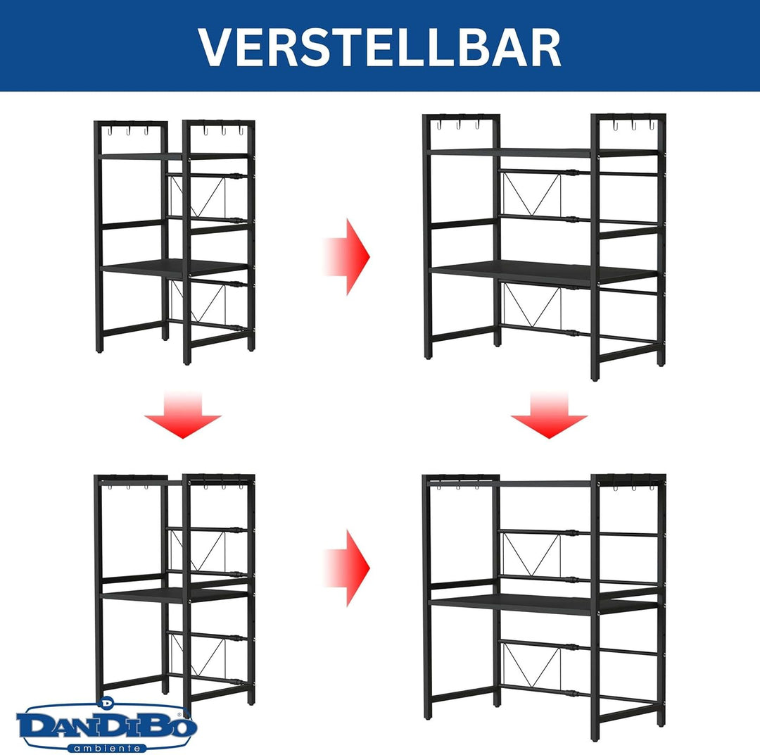 DanDiBo Verstellbares Mikrowellenregal 3 Stufig 40-64 cm Mikrowellen Regal 96614 Stehend Mikrowellen