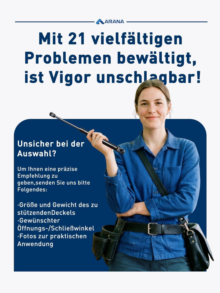 ARANA Gasdruckfedern 380mm, 200N, geeignet für schwere Klappen, 2 Stück | Universeller Gasdruckdämpf