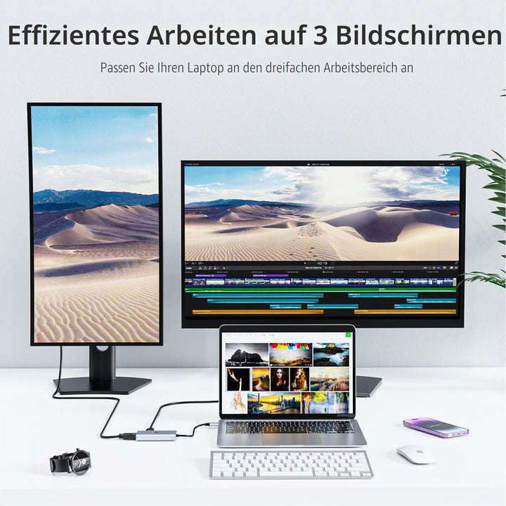 Tiergrade USB C zu HDMI Adapter, 4-in-1 USB C Hub, Thunderbolt 3 Adapter mit 2 HDMI Anschlüssen, 100