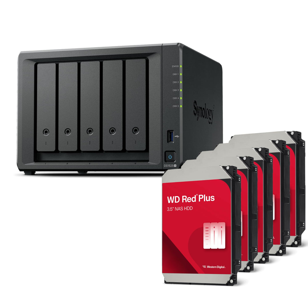 Synology Diskstation NAS DS1525+ 40TB Bundle Western Digital (5X 8TB WD Red Plus) 5 Bay Plus Serie m