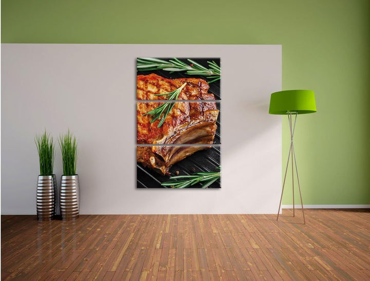 Pixxprint Steak Rumpsteak Fleisch als Leinwandbild | Grösse: 3 Teilig (120x80) | Wandbild| Kunstdruc