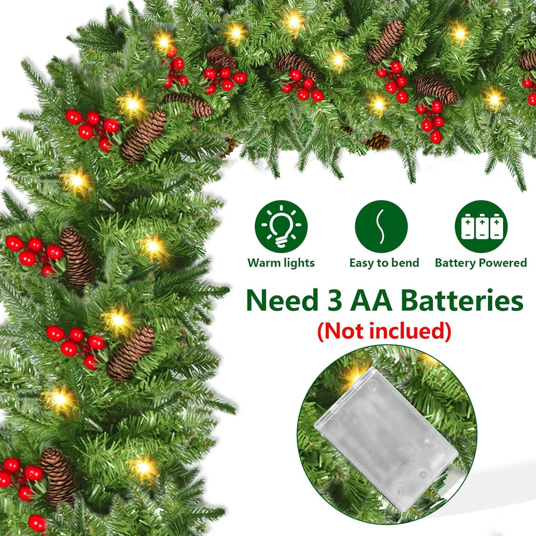 Tannengirlande mit Beleuchtung - 270cm Weihnachtsgirlande mit Beleuchtung 4m 30pcs Warmen LED Lichte
