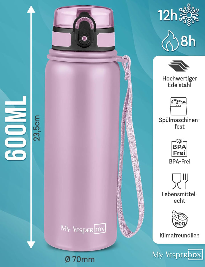 MY VESPERBOX® Edelstahl Thermosflasche Kinder [INK. STROHHALM & SIEB] - Isolierflasche für Jungen &