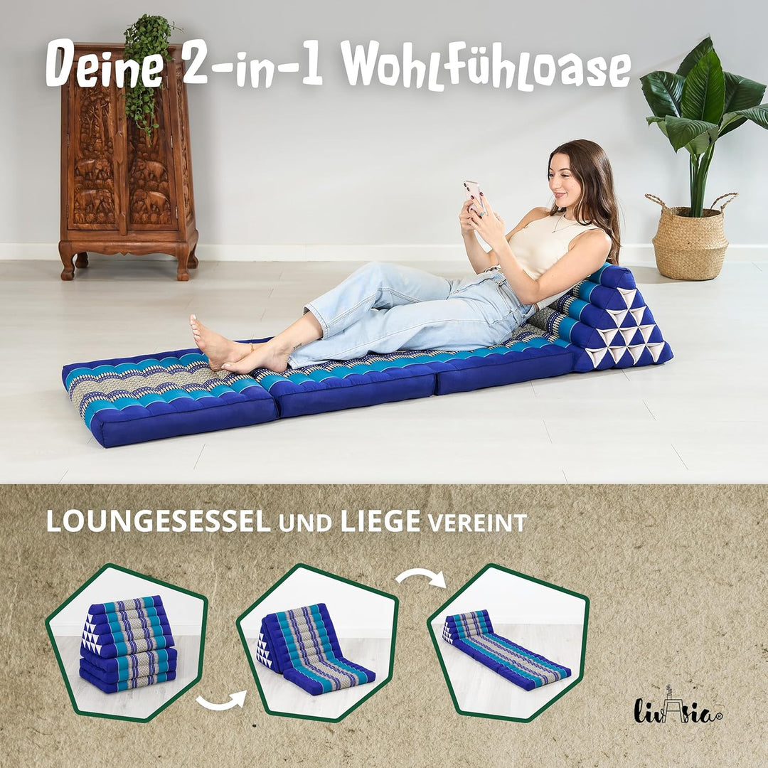 livasia Thaikissen 3 Auflagen extrahoch, Dreieckskissen mit Klappmatratze, Kapok, Jumbo Rückenkissen
