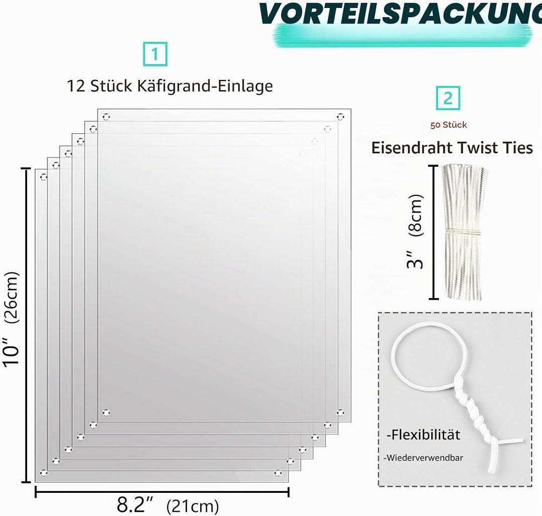 12 Stück Haustierkäfig-Einlage, 26 x 21 cm, Urin-Schutz, Seitenfutter, transparentes Blatt, Kaninche