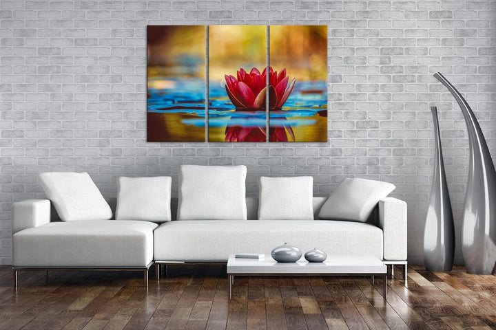 glorreiche Seerose Format: 3Teilig als Leinwandbild, Motiv fertig gerahmt auf Echtholzrahmen, Hochwe