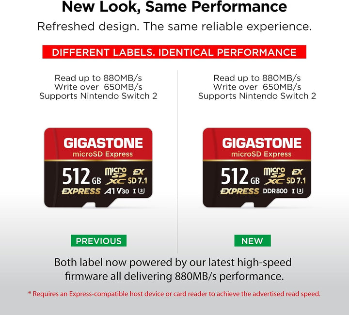 【Für Switch 2 entwickelt】 GIGASTONE 512GB microSD Express + USB-C Kartenleser + Adapter, kompatibel