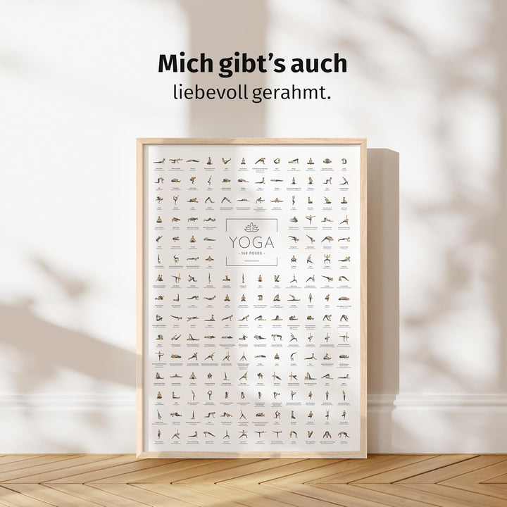 JUNOMI® Yoga Poster 50x70 cm mit 168 Posen und Asanas, Yoga Poster für Studios und Zuhause, ideal fü