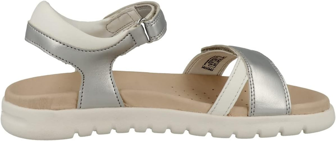 Geox Mädchen J Soleima Gir Sandal 25 EU Silver White, 25 EU Silver White
